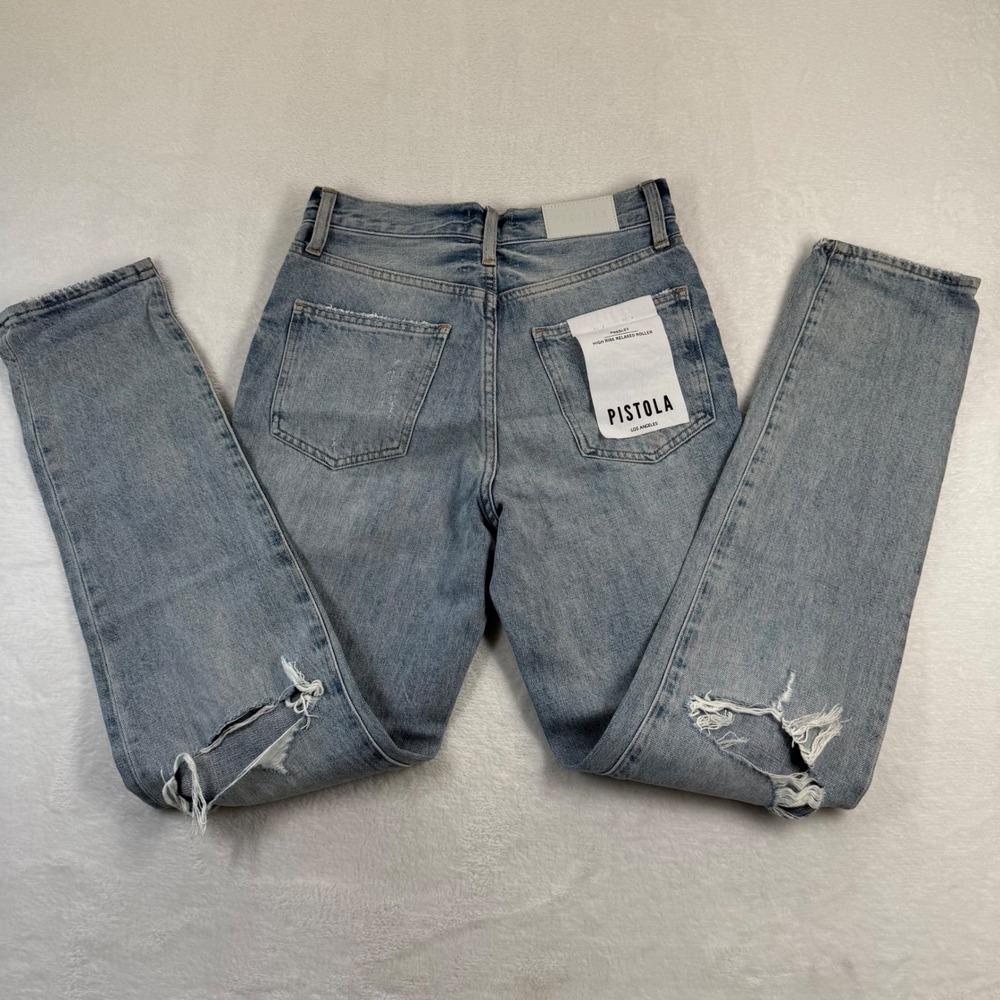 Pistola Presley High Rise Relaxed Roller Distressed Jeans Light Wash Size 24 NEW